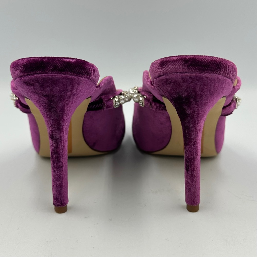 Sam Edelman Hyland Velvet Mule Heels 6.5 Purple Pearl Crystal Strap Glam Y2K NIB - Picture 7 of 16